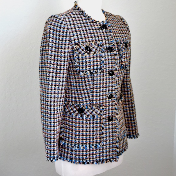 Rebecca Taylor HOUNDSTOOTH TWEED Blue/Black Tweed Blazer/Jacket NWT Sz 0 - Picture 8 of 15